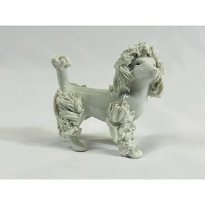 Mid Century White Confetti Spaghetti Poodle Porcelain Figurine Japan 1960s Dog